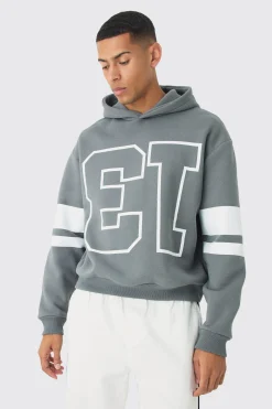 Oversized Boxy Varsity Stripe Hoodie | BoohooMAN UK