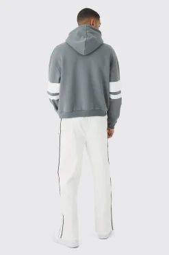 Oversized Boxy Varsity Stripe Hoodie | BoohooMAN UK