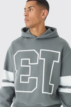 Oversized Boxy Varsity Stripe Hoodie | BoohooMAN UK