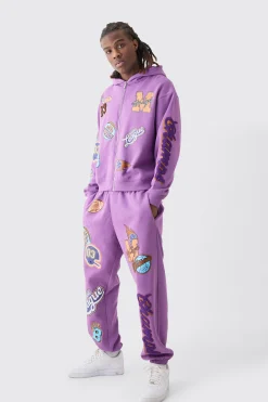 Oversized Boxy Varsity Zip Through Hooded Tracksuit | BoohooMAN UK