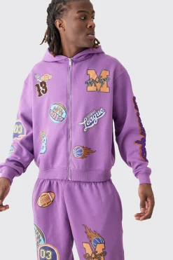 Oversized Boxy Varsity Zip Through Hooded Tracksuit | BoohooMAN UK