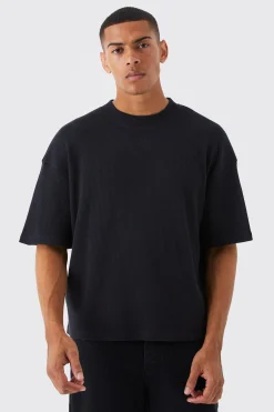 Oversized Boxy Waffle T-shirt | BoohooMAN UK