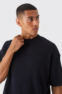 Oversized Boxy Waffle T-shirt | BoohooMAN UK