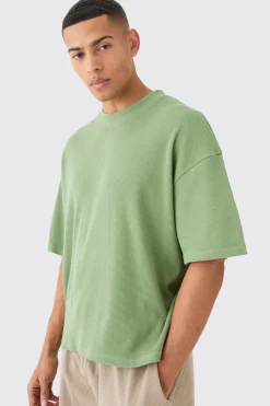 Oversized Boxy Waffle T-shirt | BoohooMAN UK