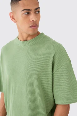 Oversized Boxy Waffle T-shirt | BoohooMAN UK