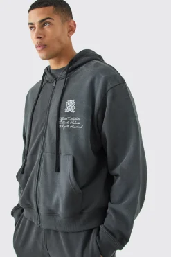 Oversized Boxy Wash Dark Tropics Hoodie | BoohooMAN UK