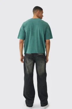 Oversized Boxy Washed 13 Print T-Shirt | BoohooMAN UK