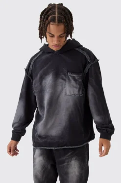 Oversized Boxy Washed Applique Hooded Tracksuit | BoohooMAN UK