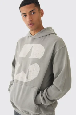 Oversized Boxy Washed B Star Print Hoodie | BoohooMAN UK