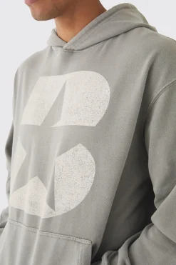 Oversized Boxy Washed B Star Print Hoodie | BoohooMAN UK