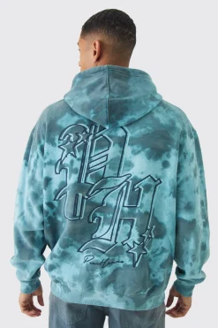 Oversized Boxy Washed BH Print Hoodie | BoohooMAN UK