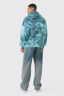 Oversized Boxy Washed BH Print Hoodie | BoohooMAN UK