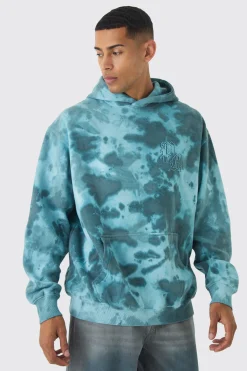 Oversized Boxy Washed BH Print Hoodie | BoohooMAN UK