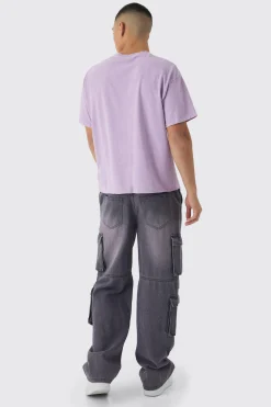Oversized Boxy Washed Distressed Printed T-Shirt | BoohooMAN UK