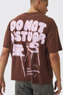 Oversized Boxy Washed Do Not Disturb Print T-Shirt | BoohooMAN UK