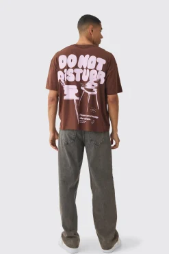 Oversized Boxy Washed Do Not Disturb Print T-Shirt | BoohooMAN UK