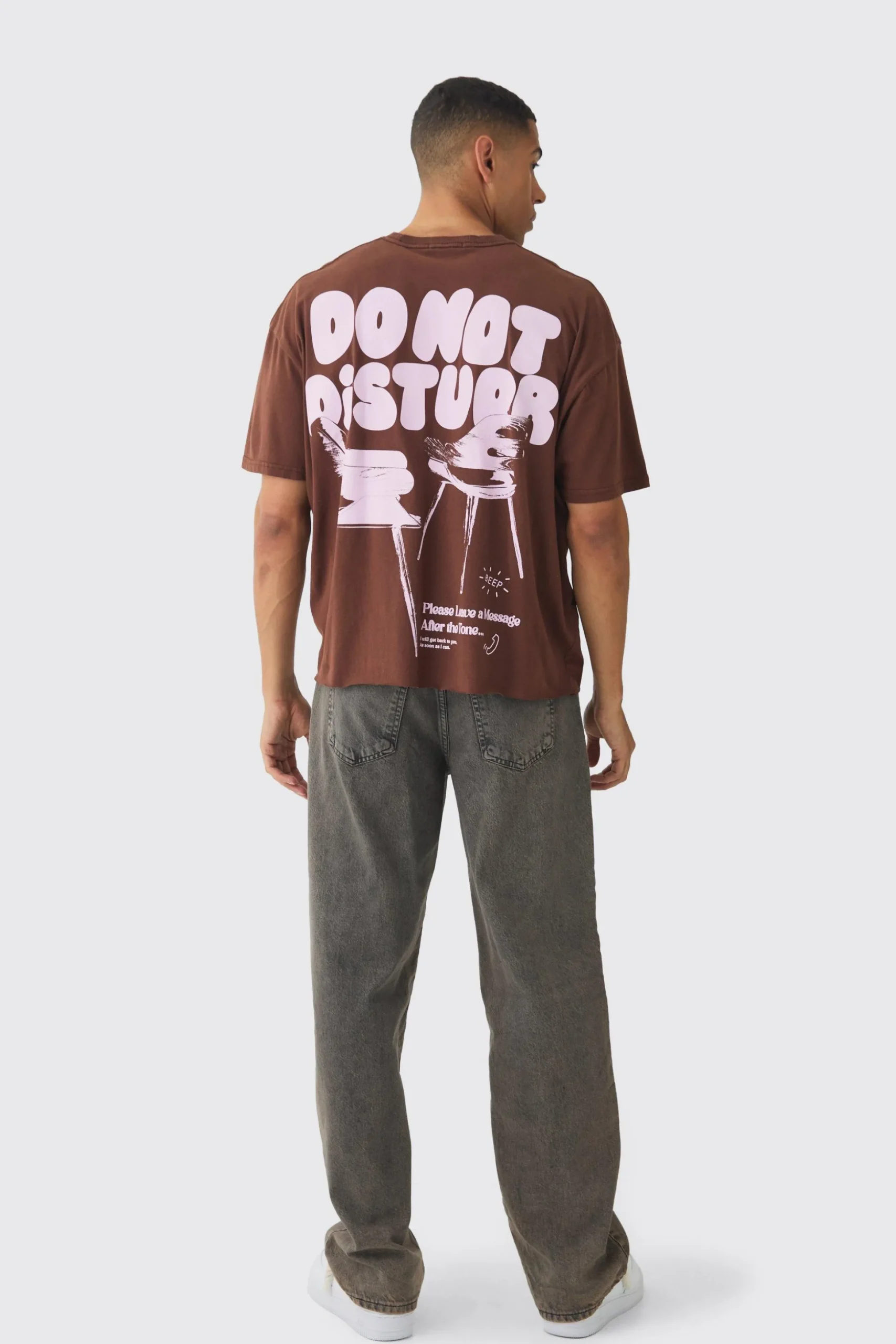 Oversized Boxy Washed Do Not Disturb Print T-Shirt | BoohooMAN UK