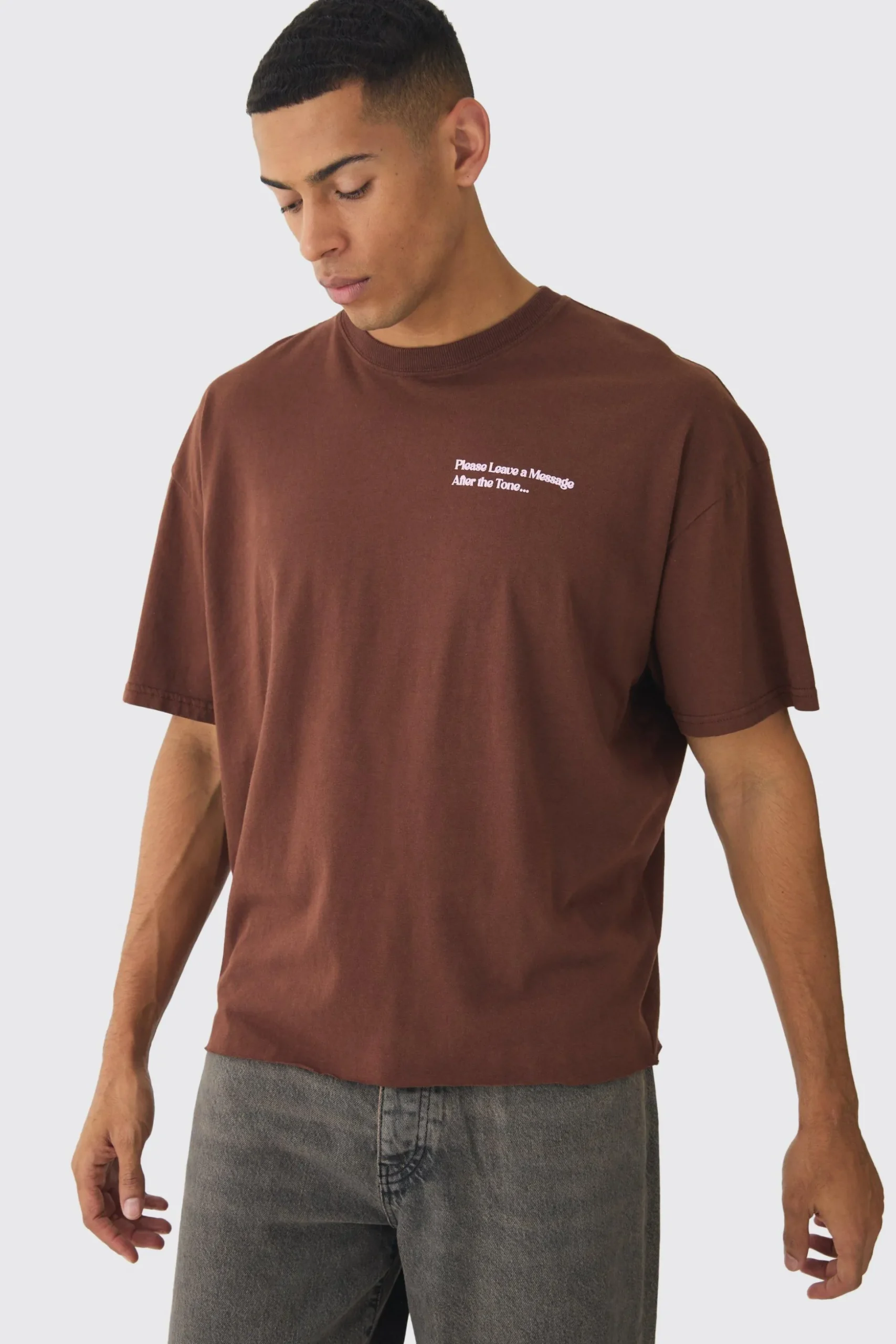 Oversized Boxy Washed Do Not Disturb Print T-Shirt | BoohooMAN UK
