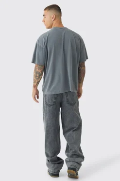 Oversized Boxy Washed Eye Print Raw Hem T-Shirt | BoohooMAN UK