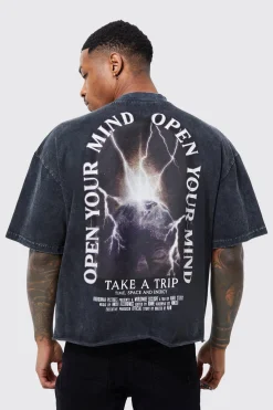Oversized Boxy Washed Graphic Raw Hem T-shirt | BoohooMAN UK