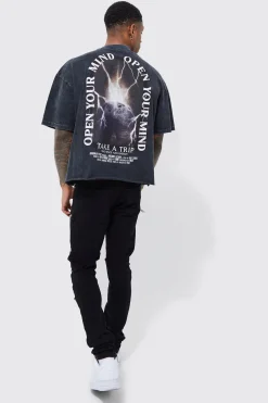 Oversized Boxy Washed Graphic Raw Hem T-shirt | BoohooMAN UK