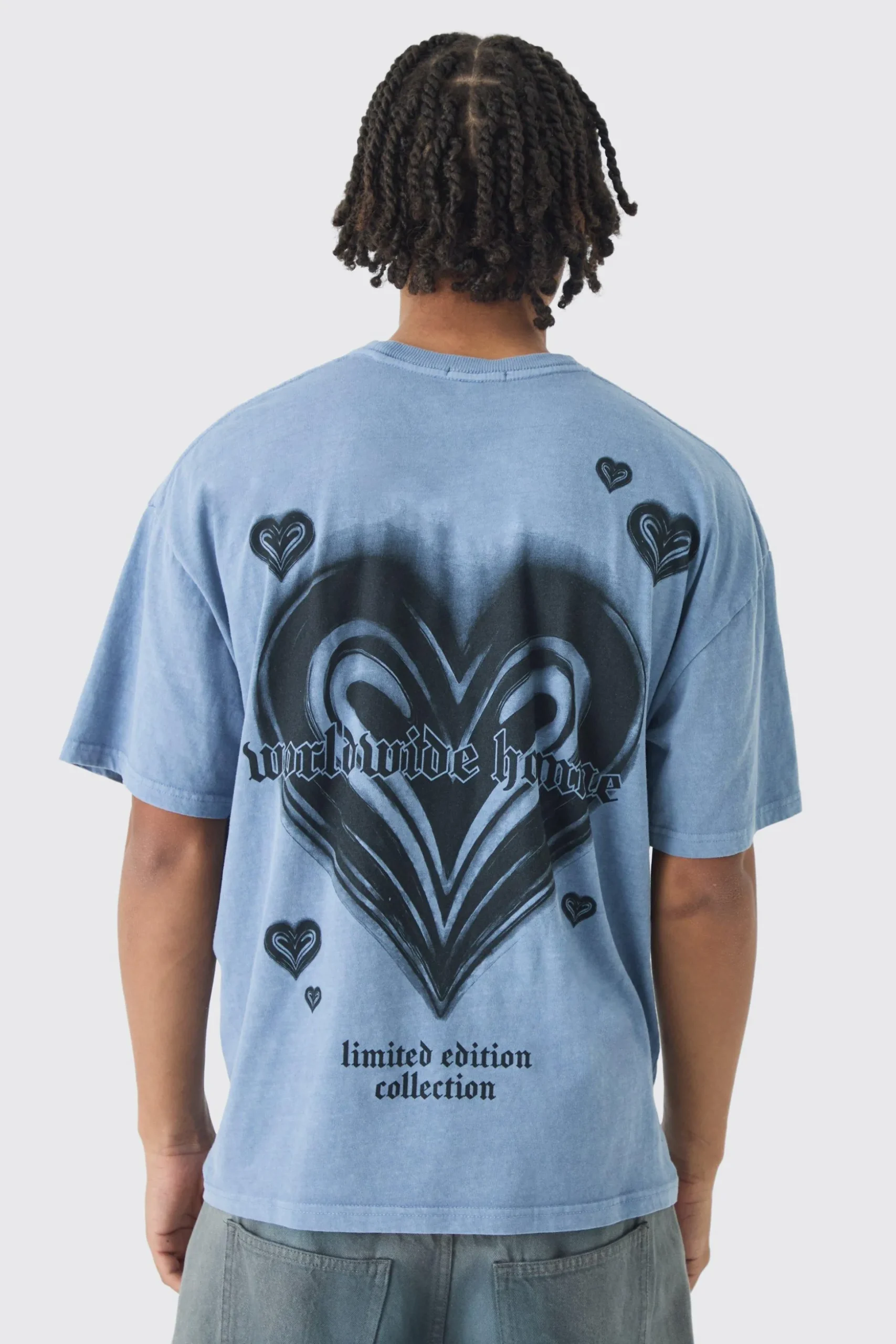 Oversized Boxy Washed Heart Print T-Shirt | BoohooMAN UK