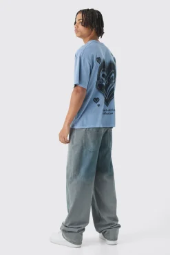 Oversized Boxy Washed Heart Print T-Shirt | BoohooMAN UK