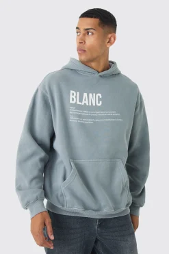 Oversized Boxy Washed Highbuild Blanc Print Hoodie | BoohooMAN UK