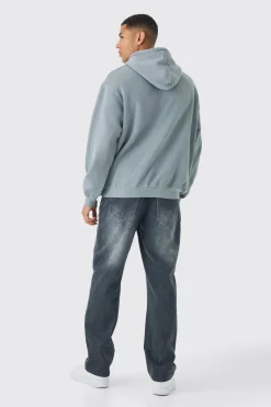 Oversized Boxy Washed Highbuild Blanc Print Hoodie | BoohooMAN UK