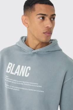 Oversized Boxy Washed Highbuild Blanc Print Hoodie | BoohooMAN UK