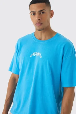 Oversized Boxy Washed Homme Print T-Shirt | BoohooMAN UK