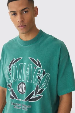 Oversized Boxy Washed Monaco Racing Printed T-Shirt | BoohooMAN UK
