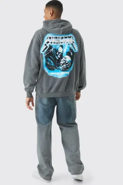Oversized Boxy Washed Skull Back Print Hoodie | BoohooMAN UK