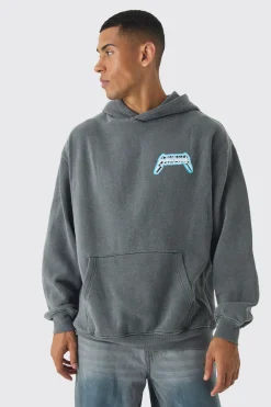 Oversized Boxy Washed Skull Back Print Hoodie | BoohooMAN UK