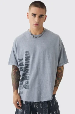 Oversized Boxy Washed Slogan T-shirt | BoohooMAN UK