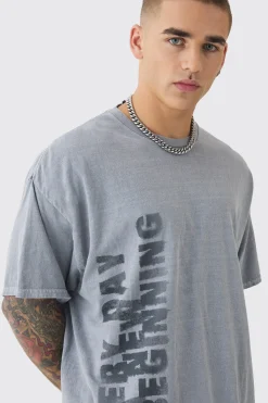 Oversized Boxy Washed Slogan T-shirt | BoohooMAN UK