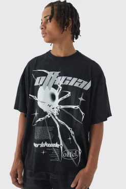Oversized Boxy Washed Spider Graphic T-Shirt | BoohooMAN UK
