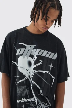 Oversized Boxy Washed Spider Graphic T-Shirt | BoohooMAN UK