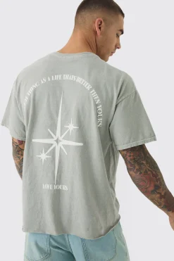 Oversized Boxy Washed Star Puff Print T-Shirt | BoohooMAN UK