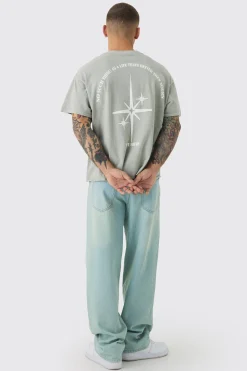 Oversized Boxy Washed Star Puff Print T-Shirt | BoohooMAN UK