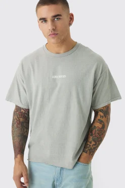 Oversized Boxy Washed Star Puff Print T-Shirt | BoohooMAN UK