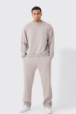 Oversized Boxy Washed Sweatshirt Tracksuit | BoohooMAN UK