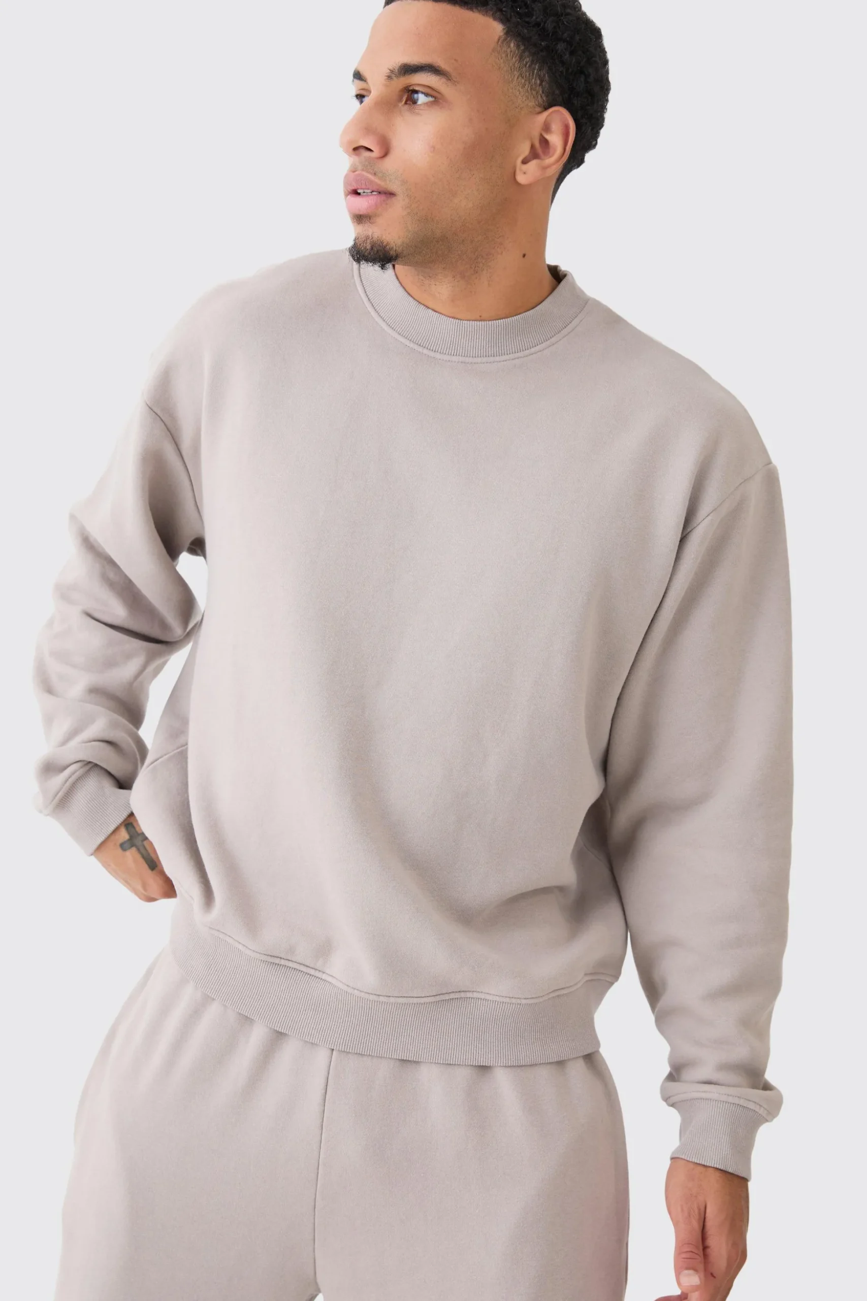 Oversized Boxy Washed Sweatshirt Tracksuit | BoohooMAN UK