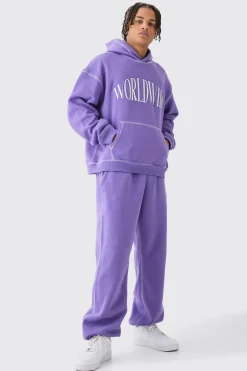 Oversized Boxy Worldwide Contrast Stitch Hooded Tracksuit | BoohooMAN UK