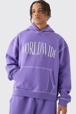 Oversized Boxy Worldwide Contrast Stitch Hooded Tracksuit | BoohooMAN UK