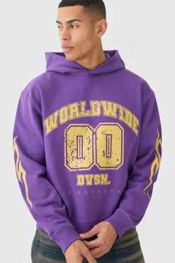 Oversized Boxy Worldwide Varsity Hoodie | BoohooMAN UK