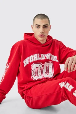 Oversized Boxy Worldwide Varsity Hooded Tracksuit | BoohooMAN UK