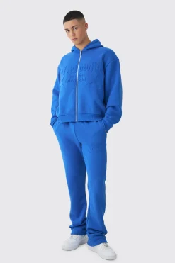 Oversized Boxy Worldwide Embossed Tracksuit | BoohooMAN UK