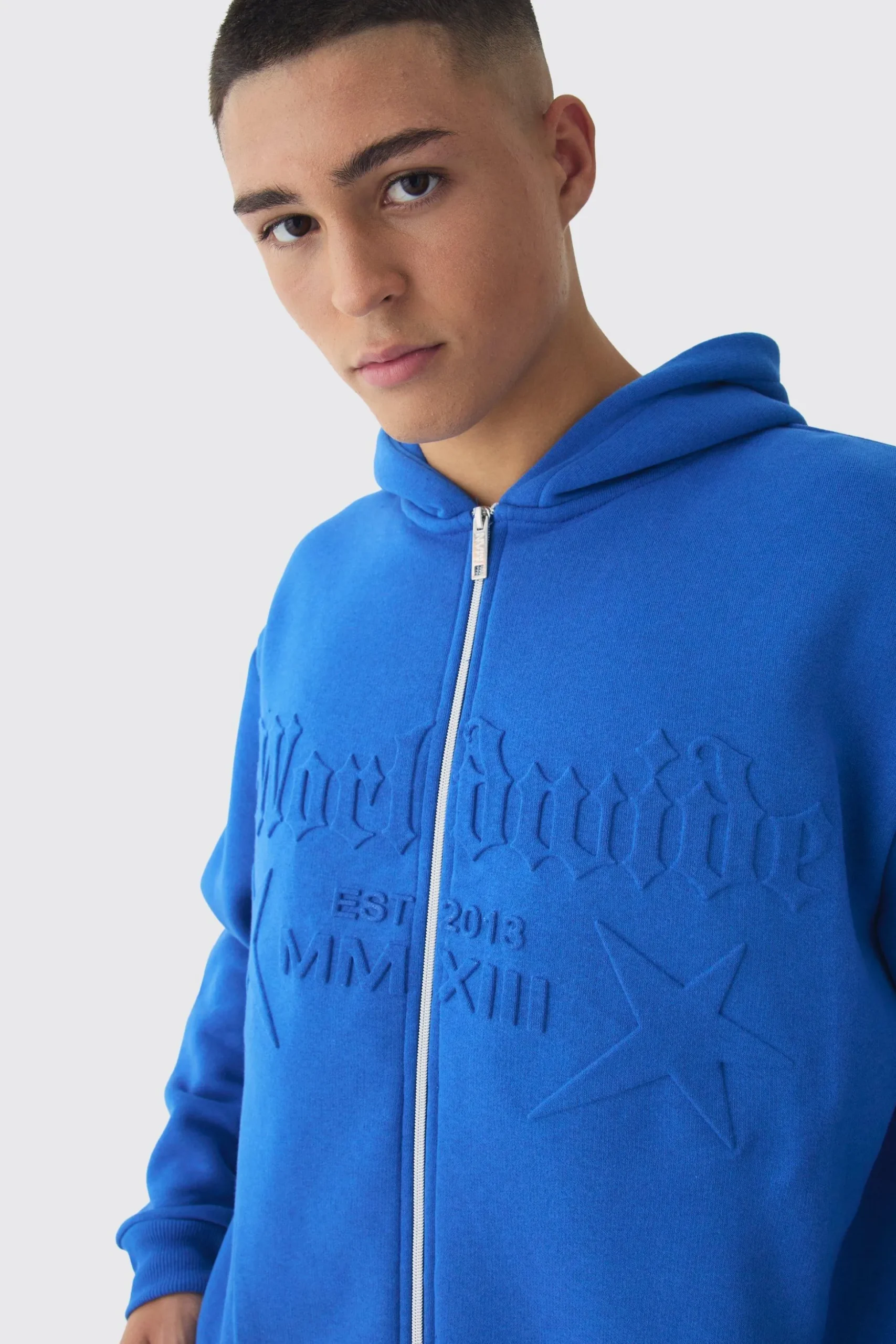 Oversized Boxy Worldwide Embossed Tracksuit | BoohooMAN UK