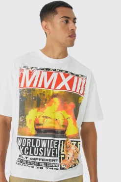 Oversized Boxy Worldwide Magazine Graphic T-Shirt | BoohooMAN UK